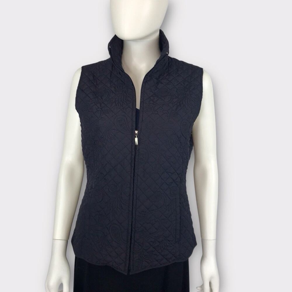 Nomadic Traders Quilted Black Vest Paisley & Floral Full Zip Lightweight